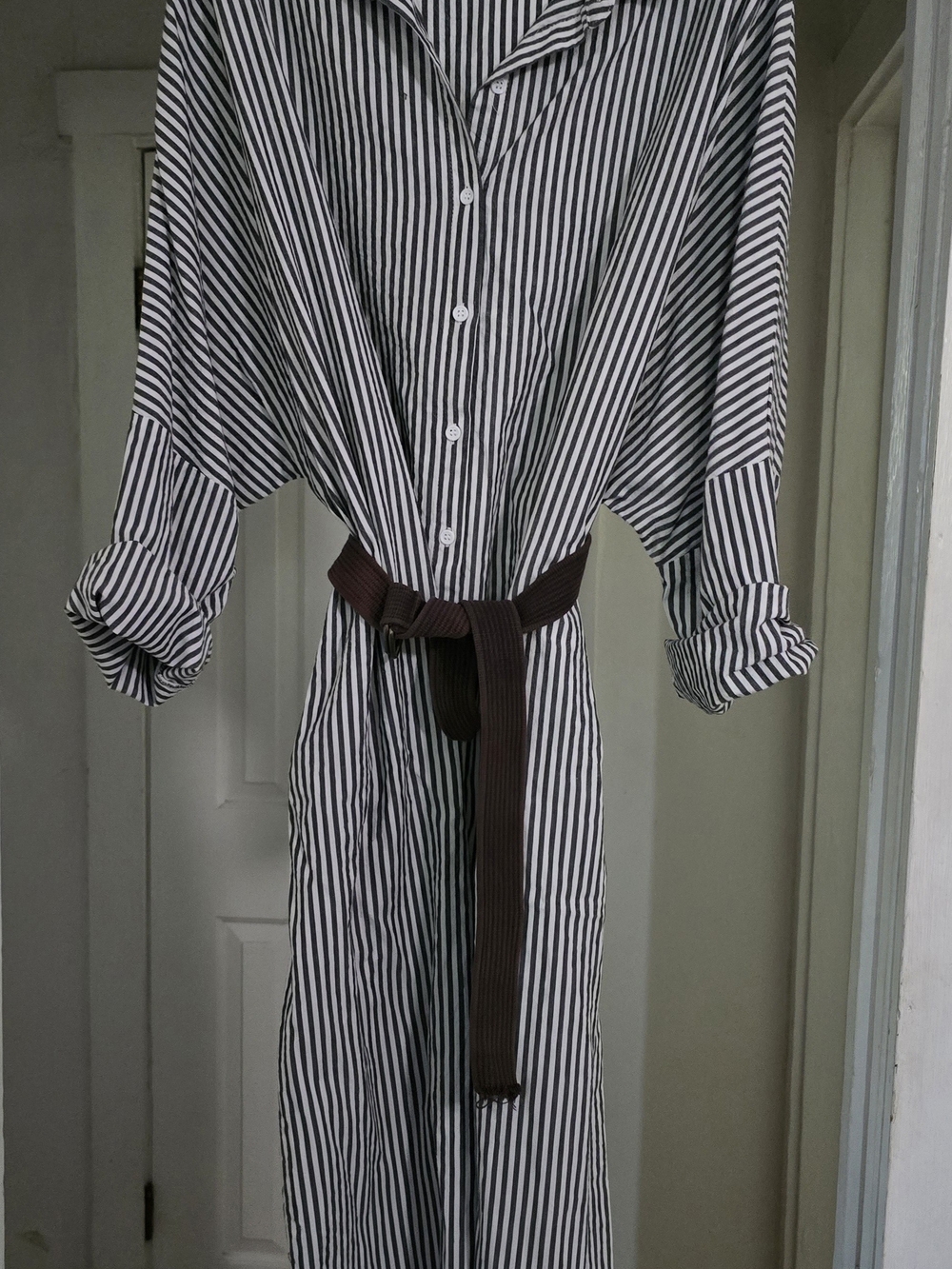 Amazon Black & White Striped Maxi Shirt Dress OSFM